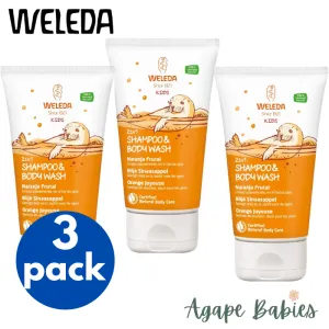 [3 Pack] Weleda Kids 2in1 Shampoo & Body Wash Happy Orange, 150ml