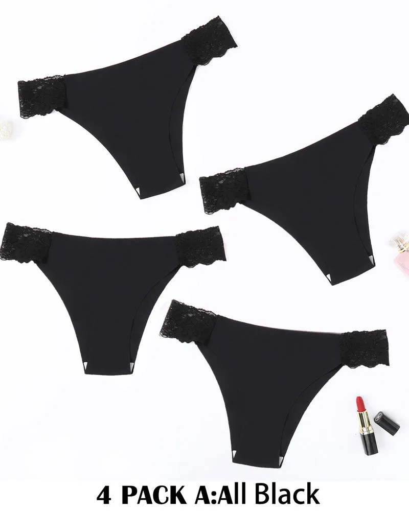 4 Pcs Set Contrast Lace Cut Out Side Panty