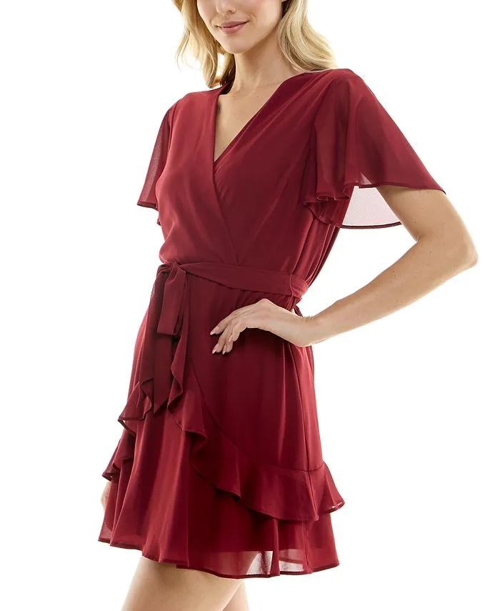 As U Wish Tie Waist Chiffon Dress, Red