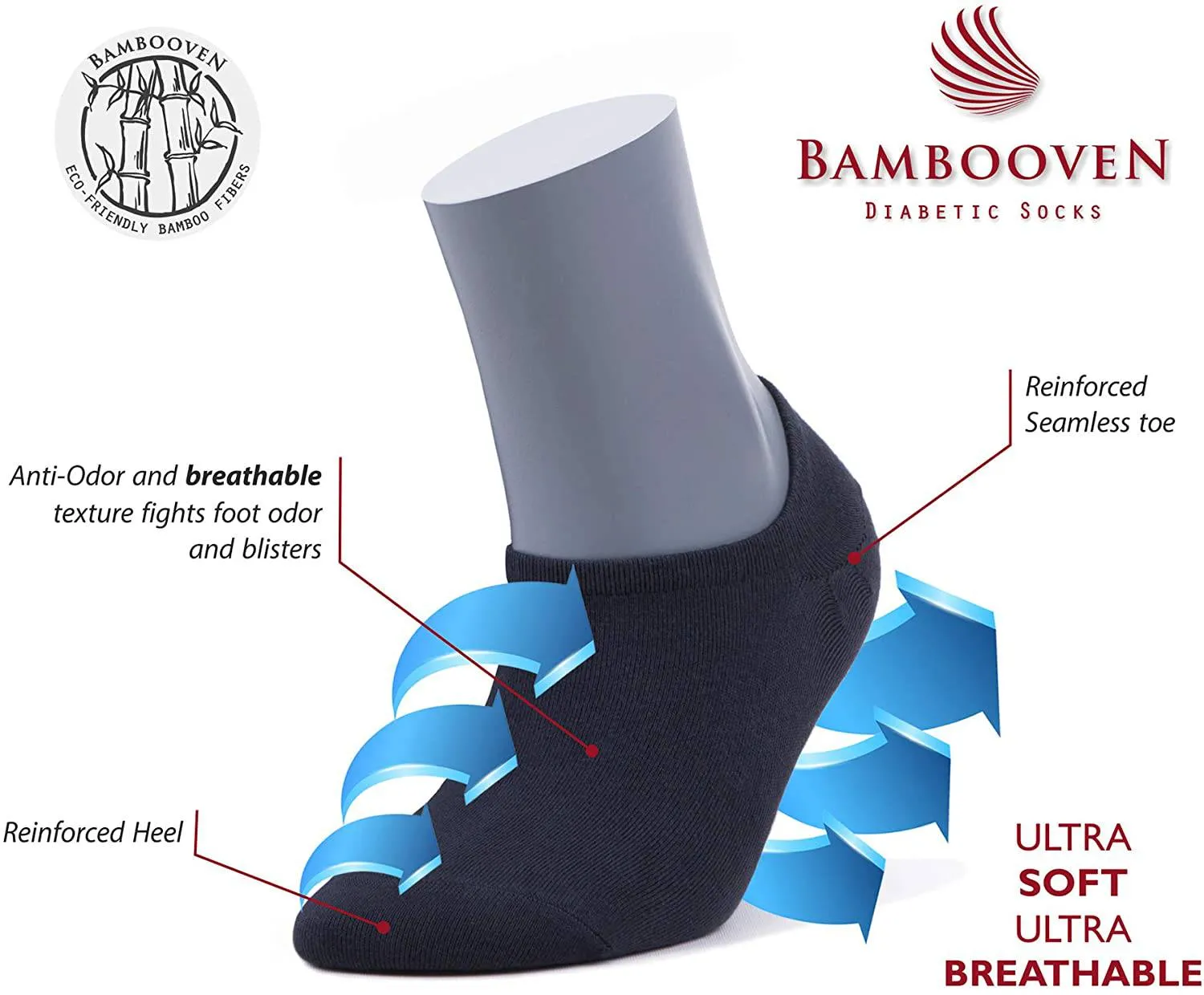 Bambooven Women's Premium Ultra Soft Bamboo No Show Casual White Socks, 6pk. -611