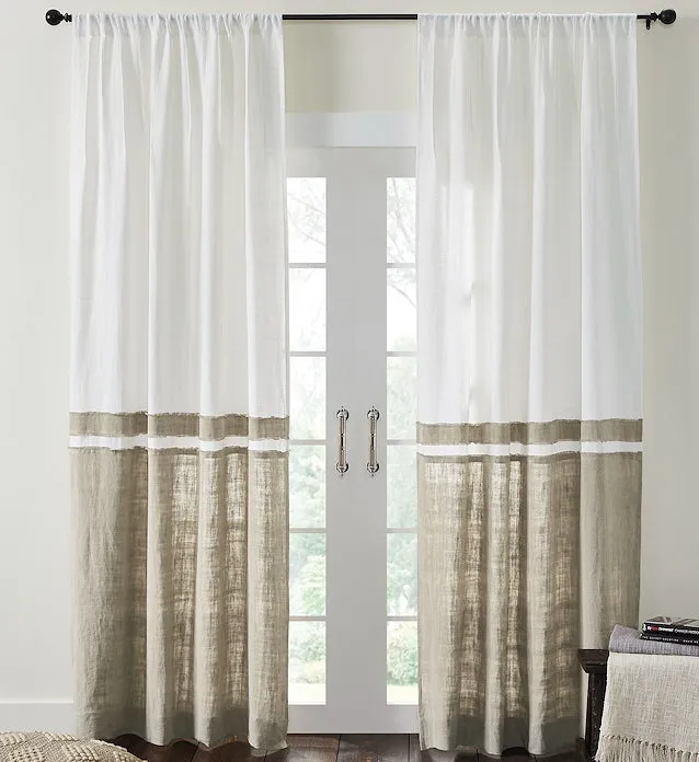 Banded Beach Linen Window Panels