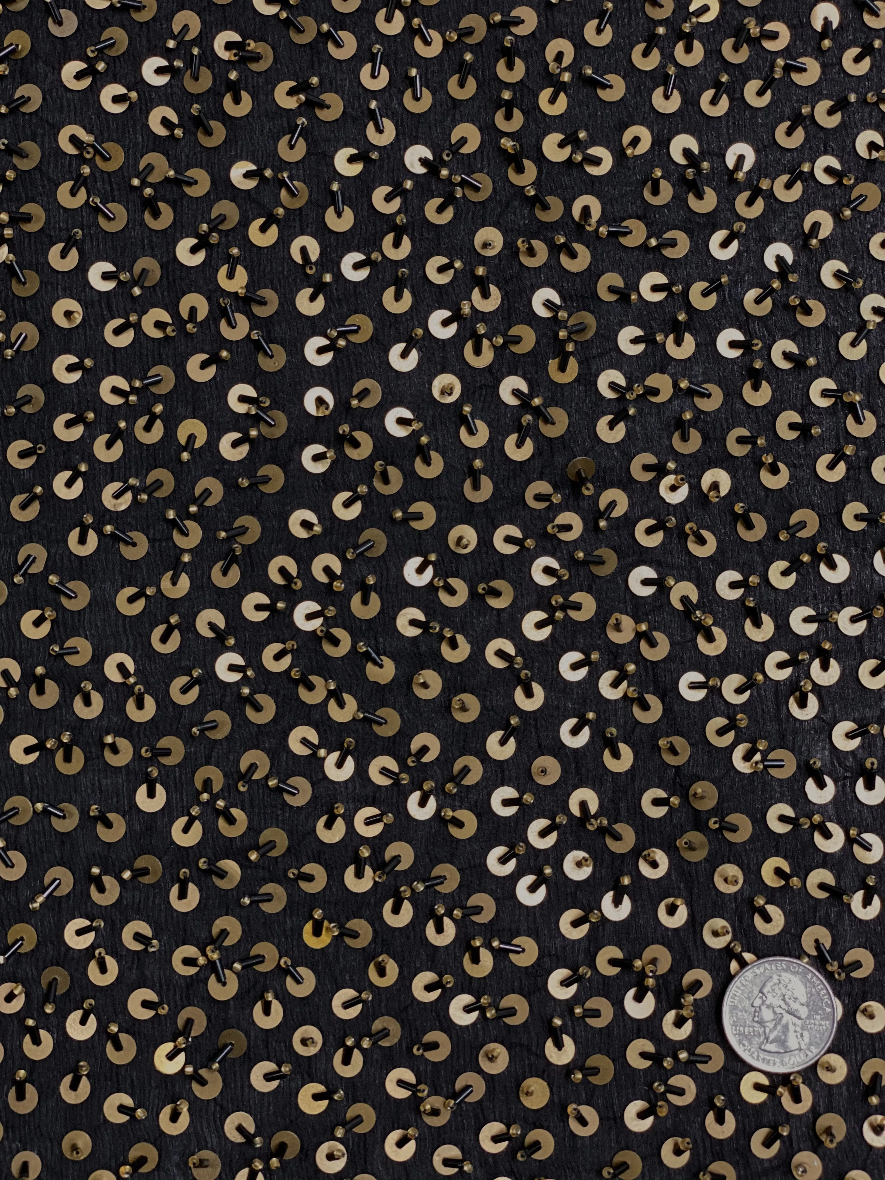 Black Gold Sequin & Beads On Silk Chiffon JEC-105 Fabric