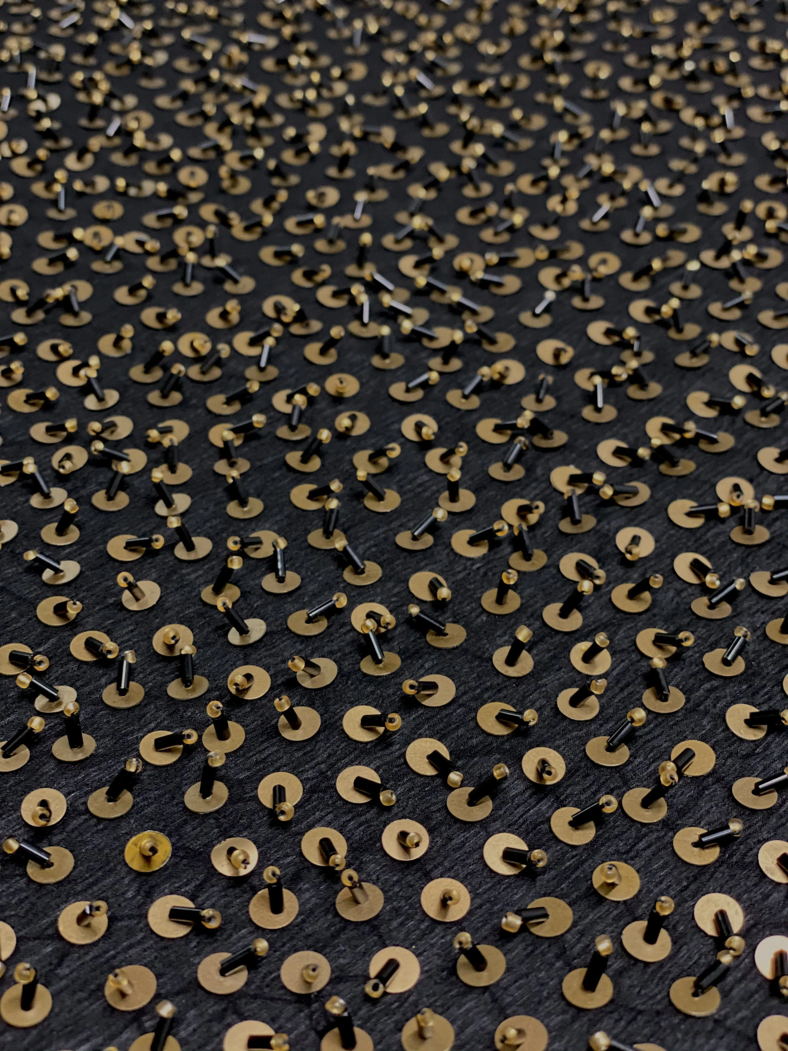 Black Gold Sequin & Beads On Silk Chiffon JEC-105 Fabric