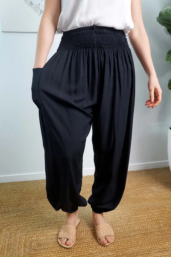 Black Maya Rayon Harem Pants Australia