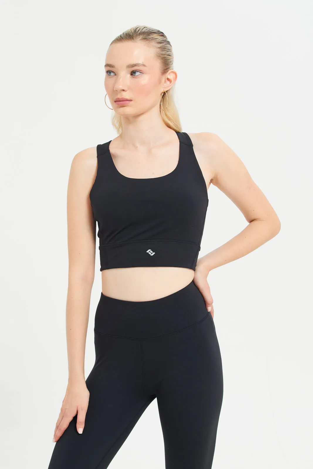 Black Placement Print Padded Sports Bra