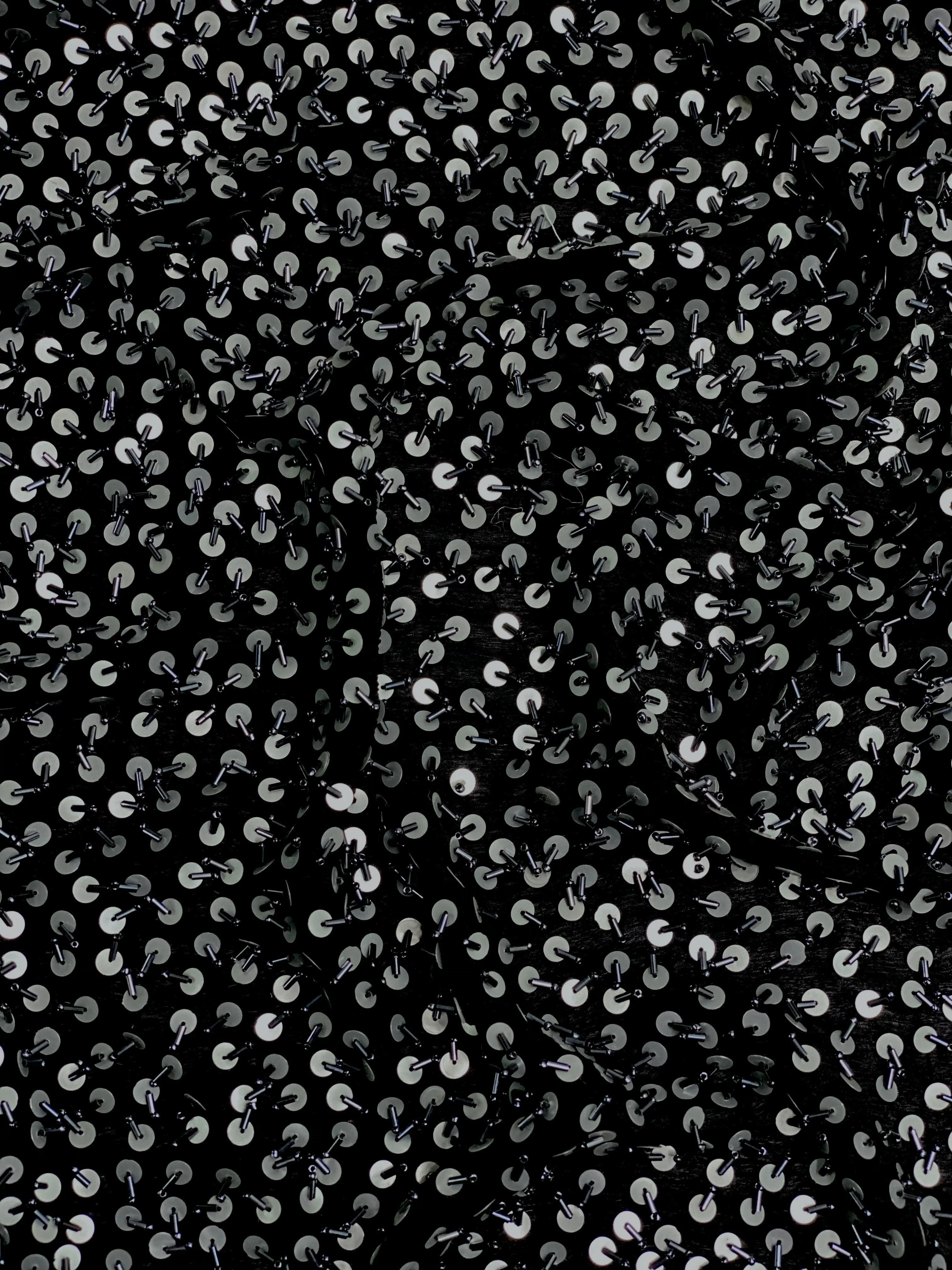 Black Silver Sequin & Beads On Silk Chiffon JEC-105-1 Fabric