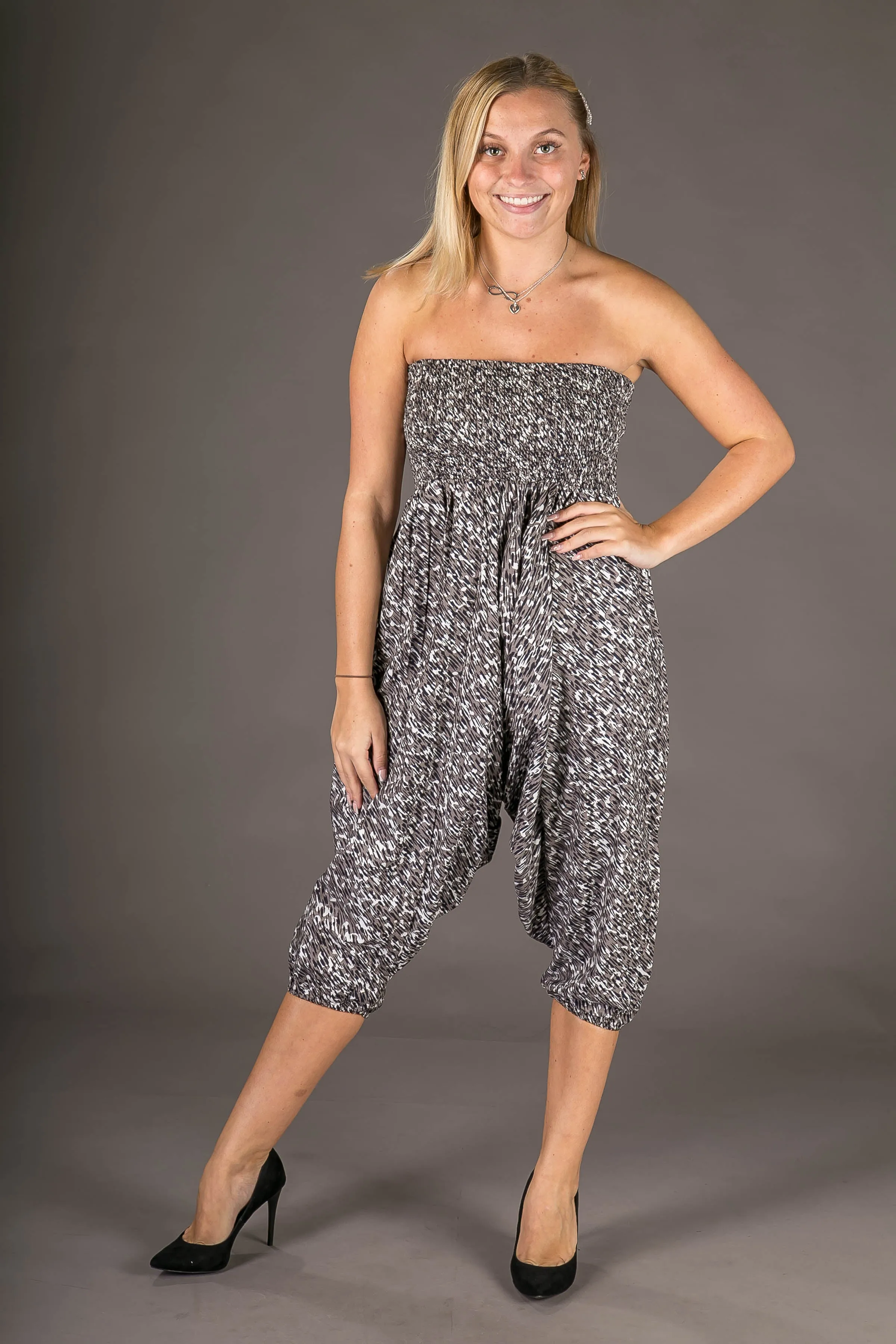 Black Splatter Print Cotton Harem Yoga Jumpsuit Pants