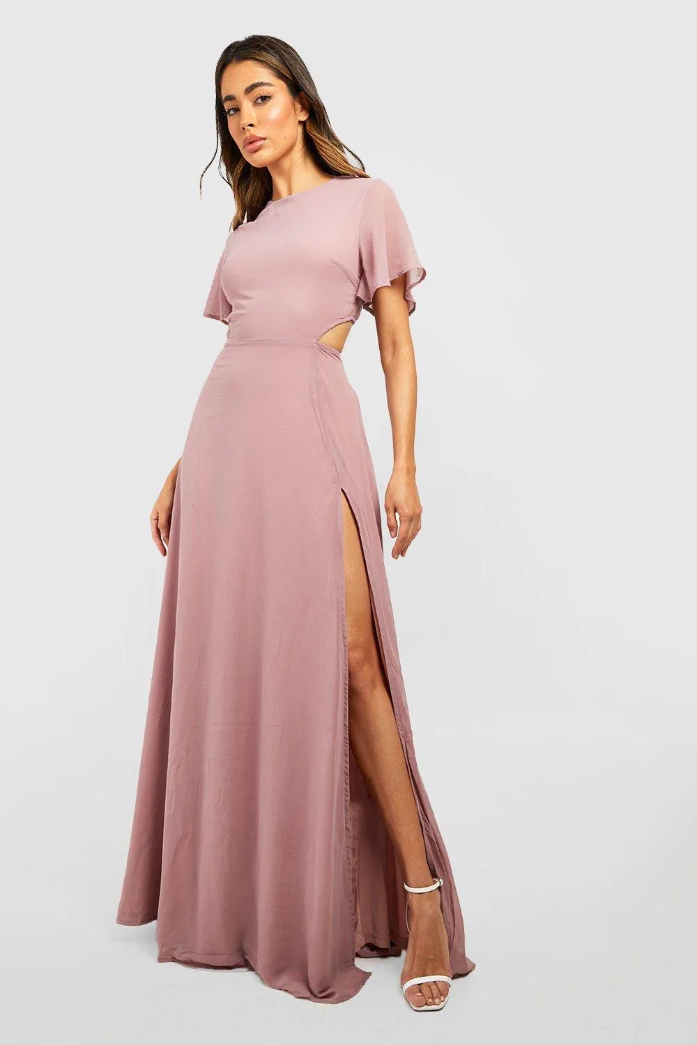 Boohoo Chiffon Maxi Dress, Mink