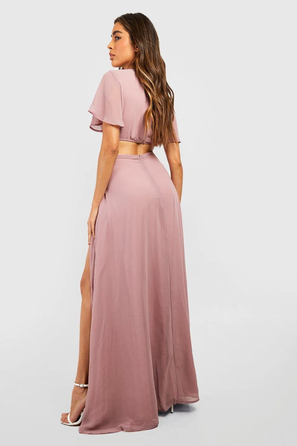 Boohoo Chiffon Maxi Dress, Mink