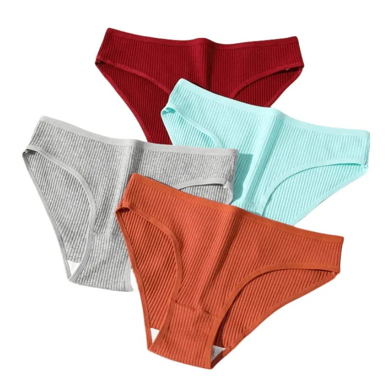 Breathable Solid Color Ribbed Cotton Panties - SF2175