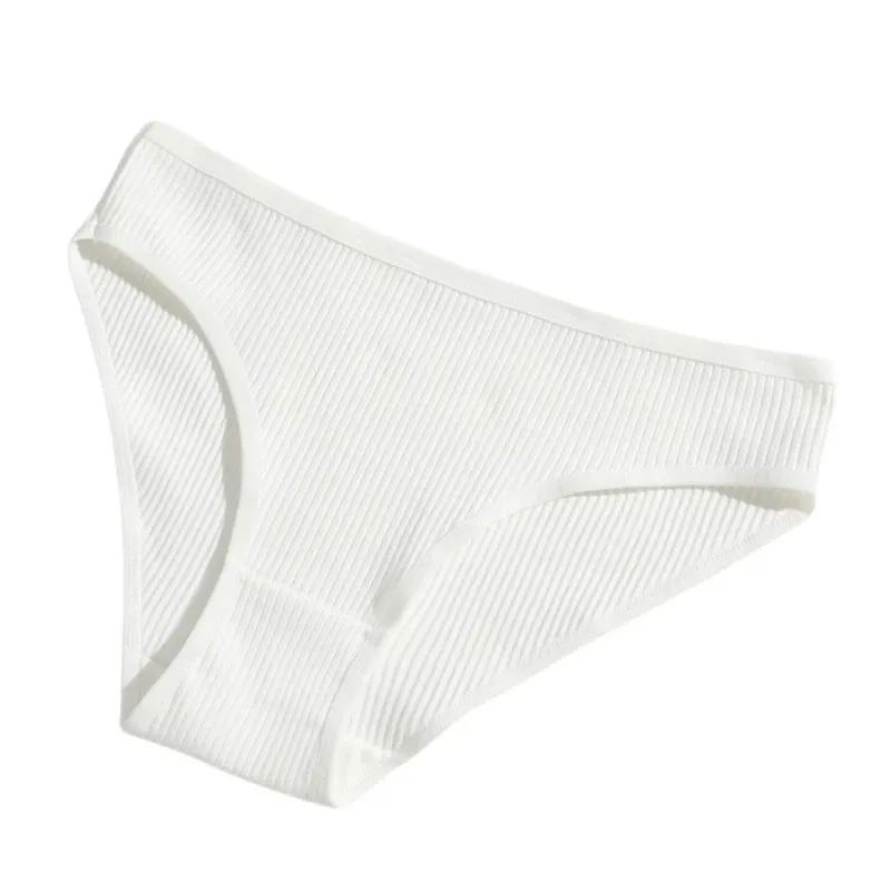 Breathable Solid Color Ribbed Cotton Panties - SF2175