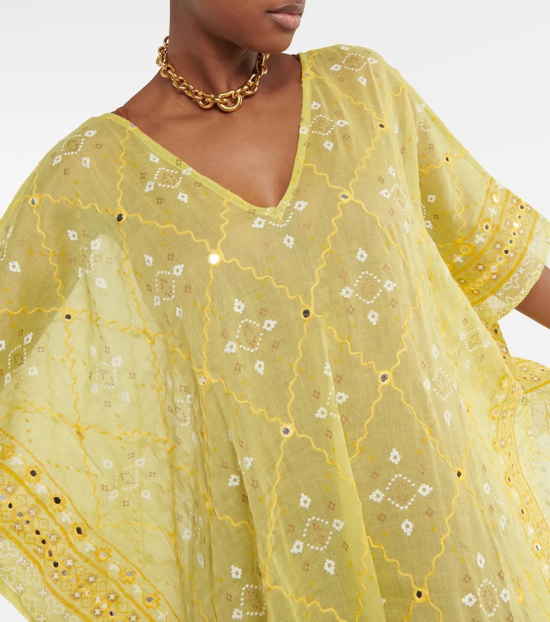 Broderie anglaise Juliet Dunn cotton maxi dress, yellow