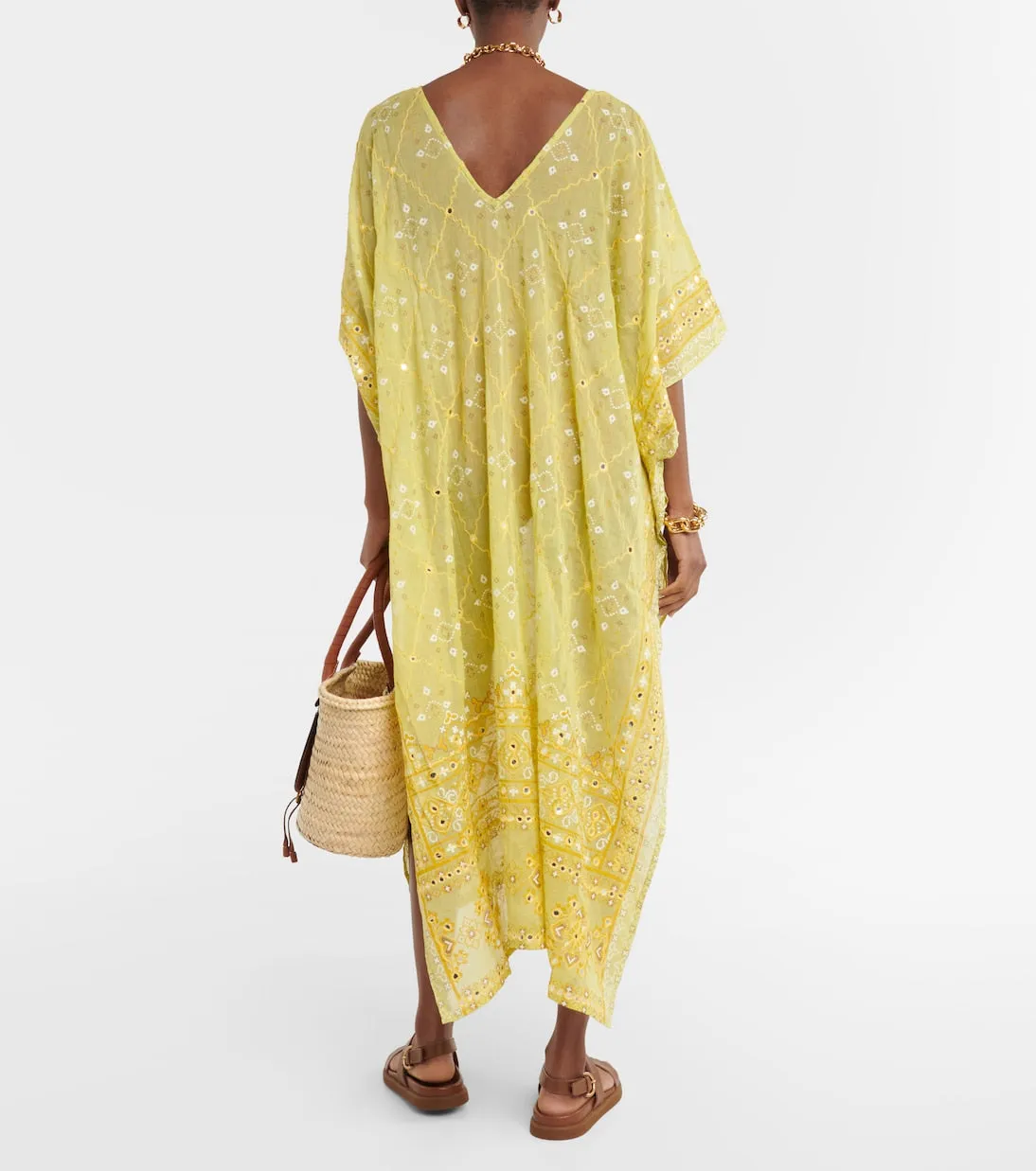 Broderie anglaise Juliet Dunn cotton maxi dress, yellow