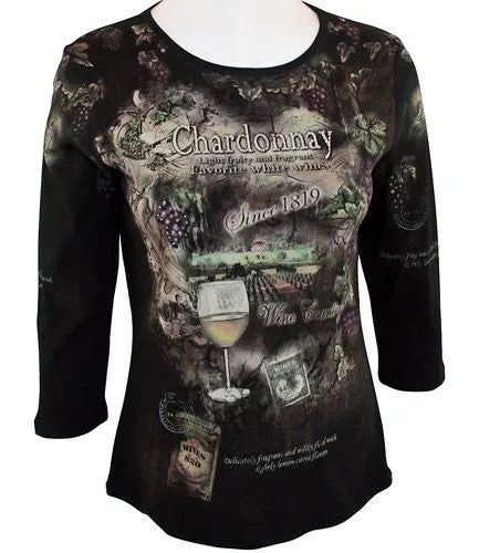 Cactus Fashion Rhinestone Scoop Neck, Cotton Top - Chardonnay Wine Country