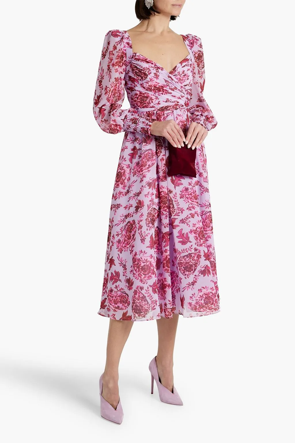 Chiffon midi dress with cutout and floral print BADGLEY MISCHKA, lilac