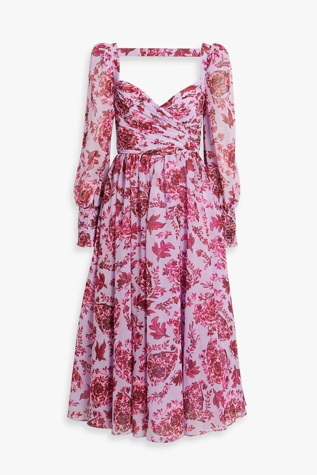 Chiffon midi dress with cutout and floral print BADGLEY MISCHKA, lilac