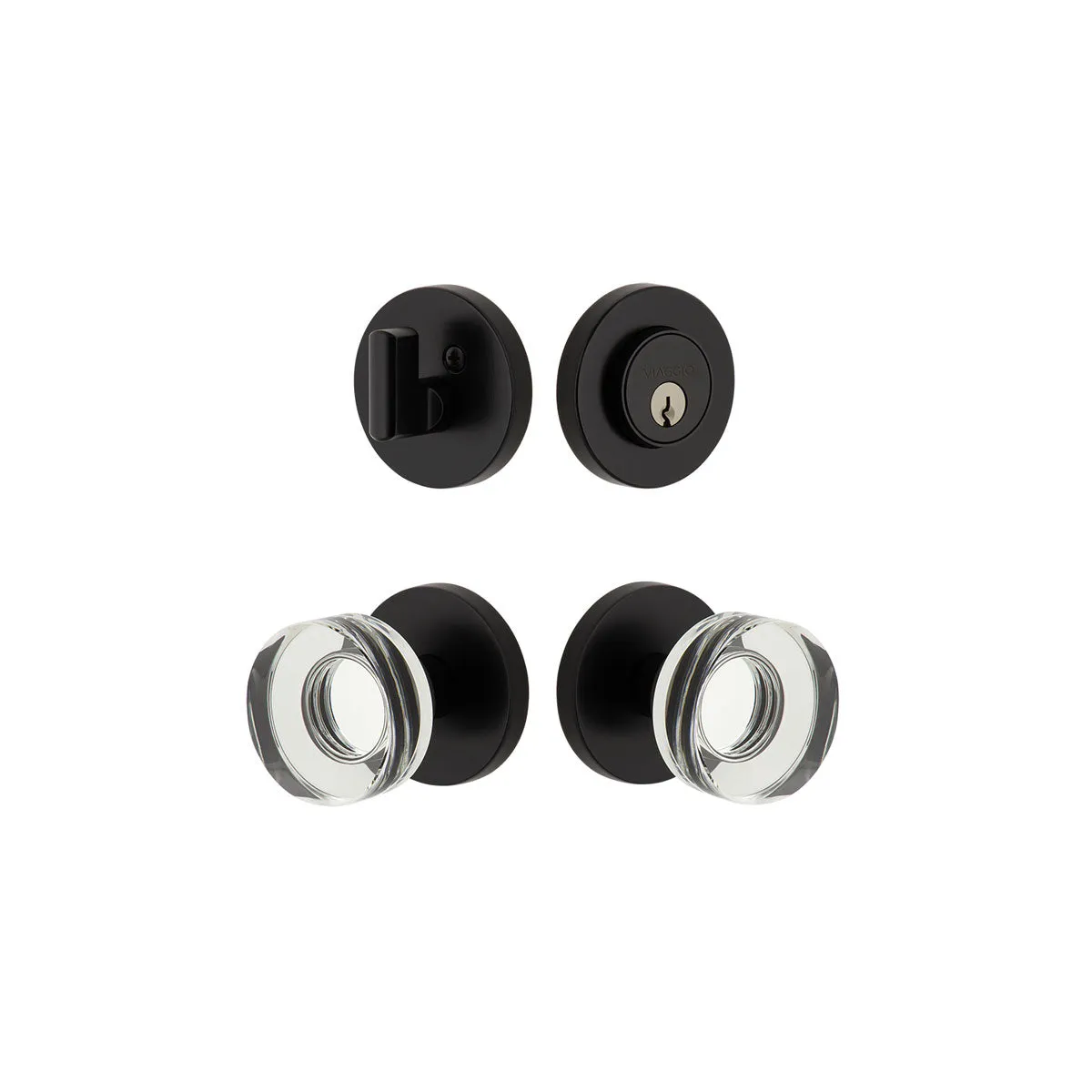 Circolo Rosette Entry Set with Circolo Crystal Knob in Satin Black