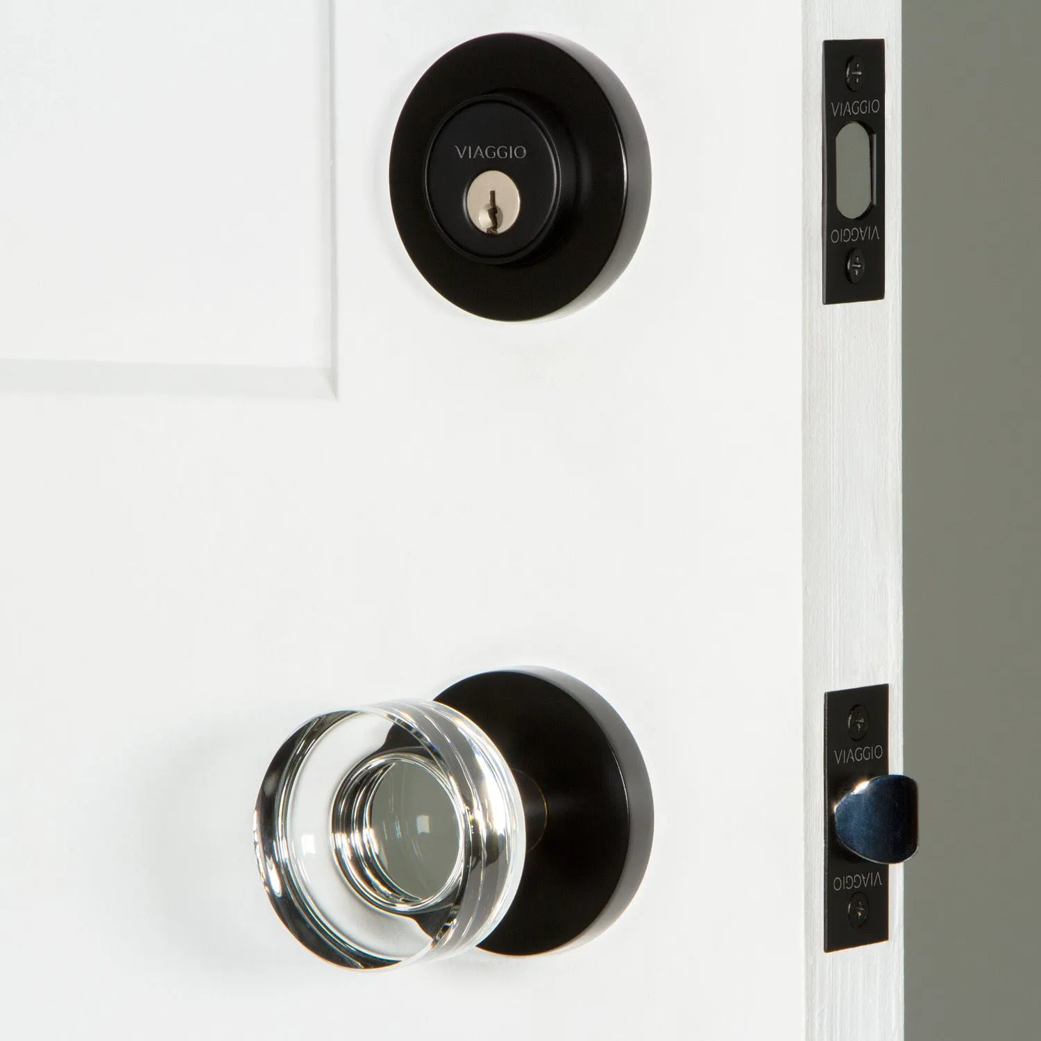 Circolo Rosette Entry Set with Circolo Crystal Knob in Satin Black