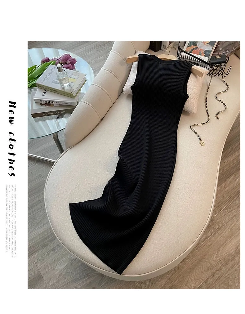 Classic Style round Neck Dress Silm Elegant Summer Wear