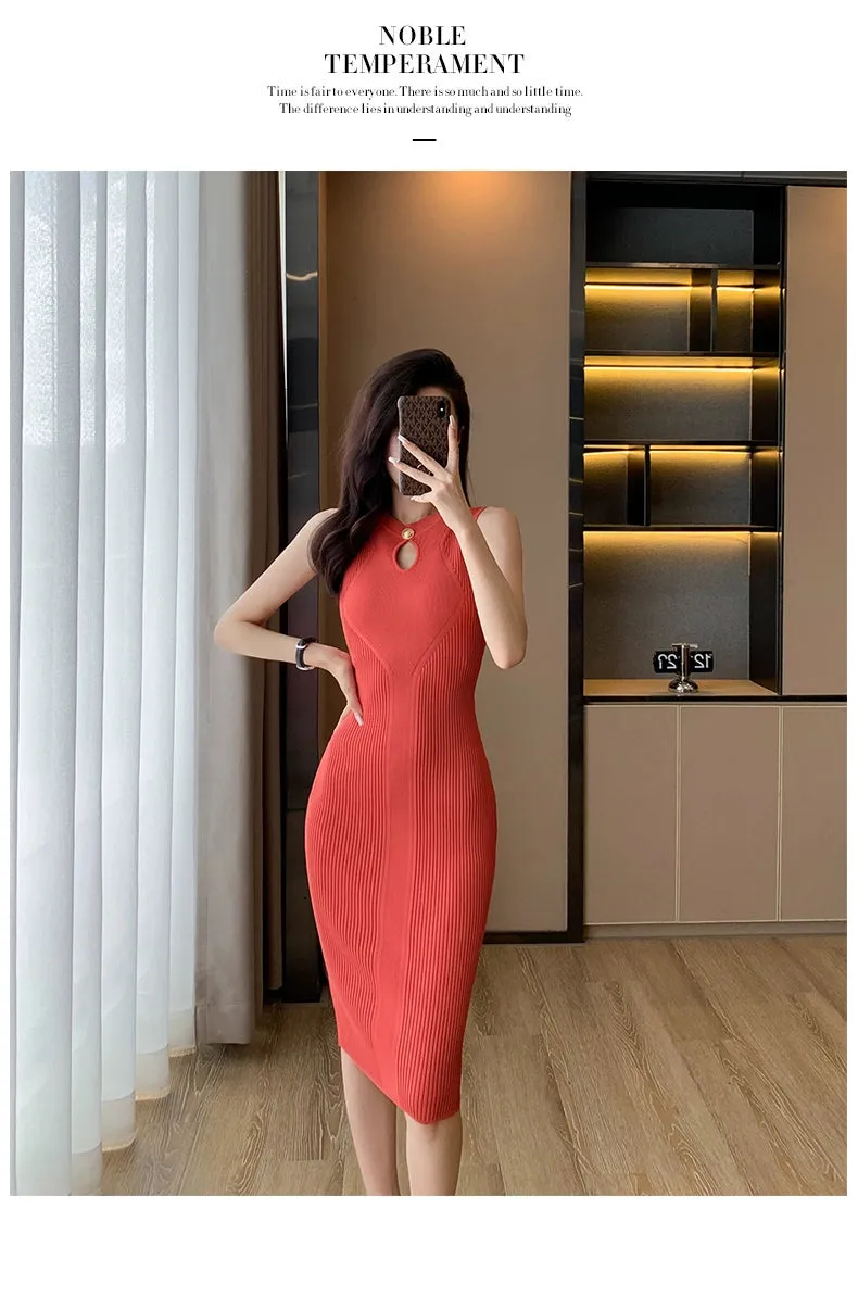 Classic Style round Neck Dress Silm Elegant Summer Wear