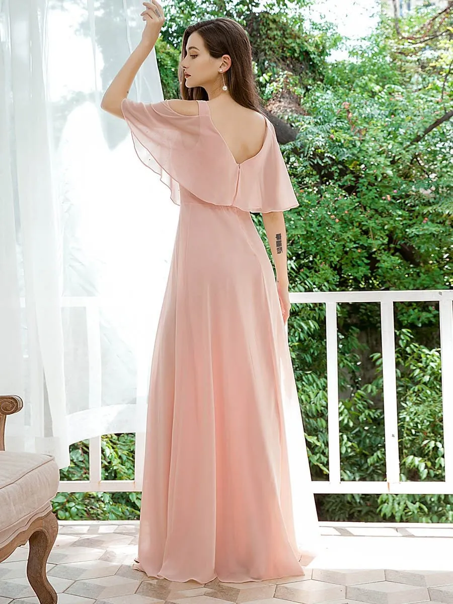 Dainty Short Ruffles Sleeves V-neck Chiffon Evening Dresses