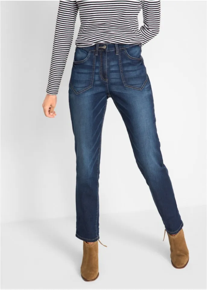 Elastic jeans with a high waist and a comfortable narrow belt Bpc Bonprix Collection, blue