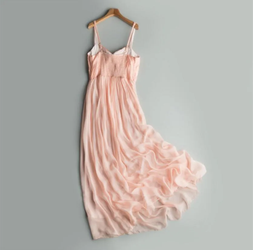 Elegant Pink Beach Dress 100% Silk