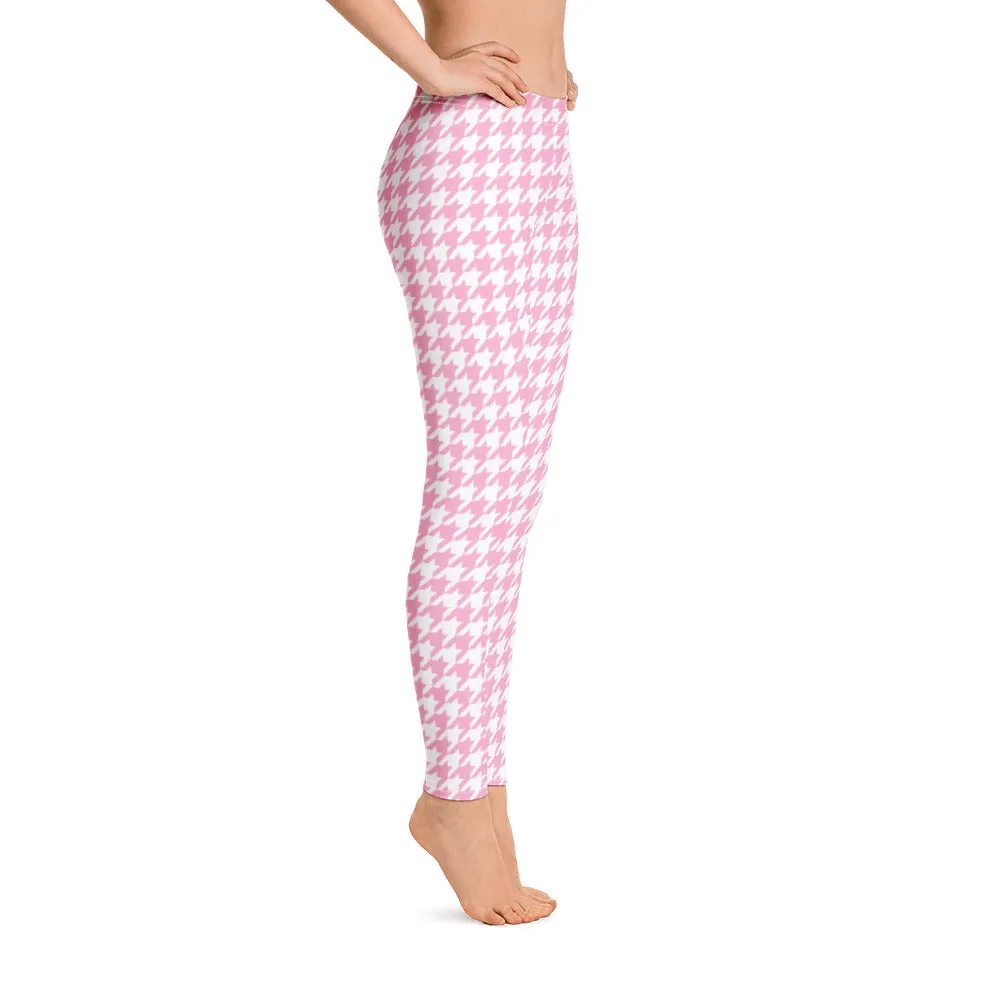 ELEVATED ESSENTIALS, SLIM AND SCULPT LEGGING PINK WHITE HOUNDSTOOTH