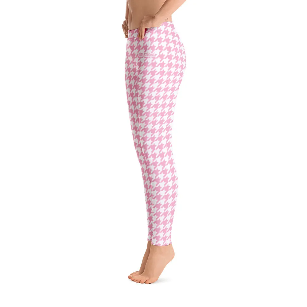 ELEVATED ESSENTIALS, SLIM AND SCULPT LEGGING PINK WHITE HOUNDSTOOTH