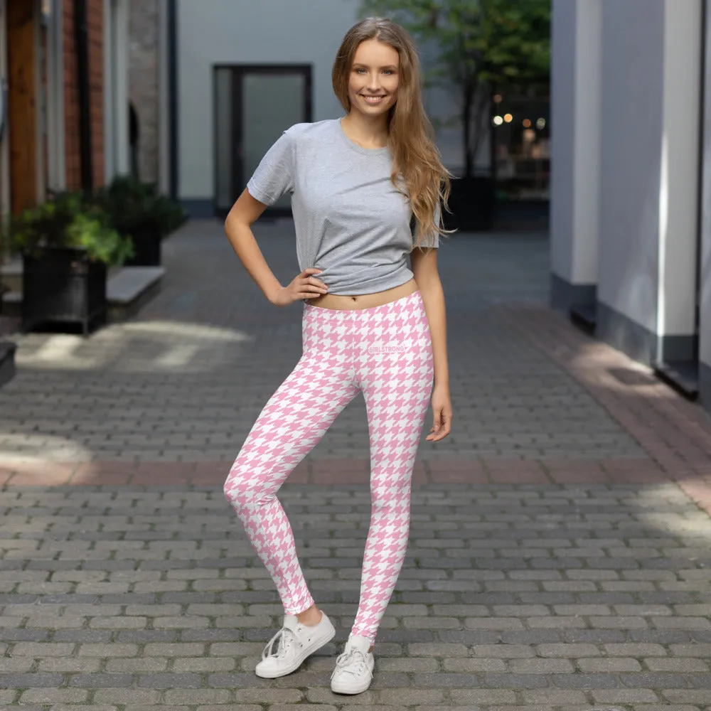 ELEVATED ESSENTIALS, SLIM AND SCULPT LEGGING PINK WHITE HOUNDSTOOTH