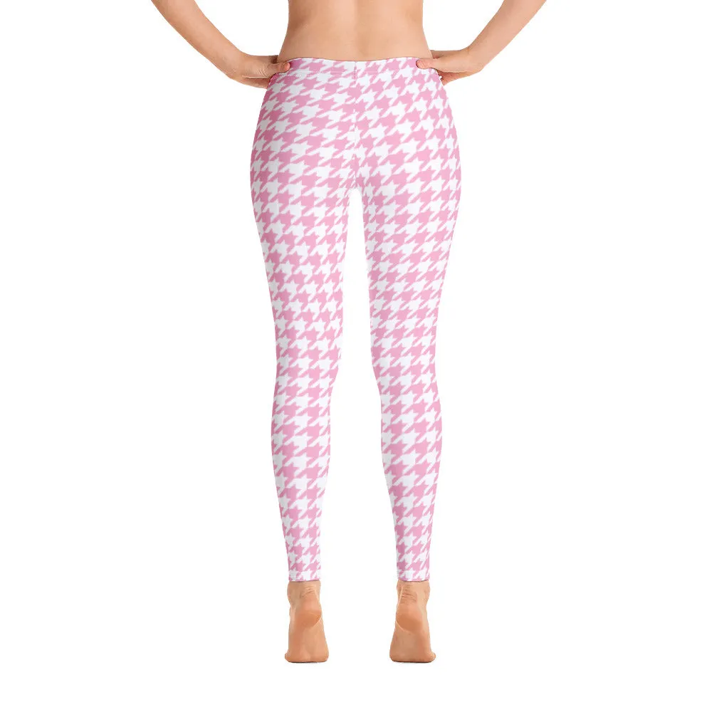 ELEVATED ESSENTIALS, SLIM AND SCULPT LEGGING PINK WHITE HOUNDSTOOTH