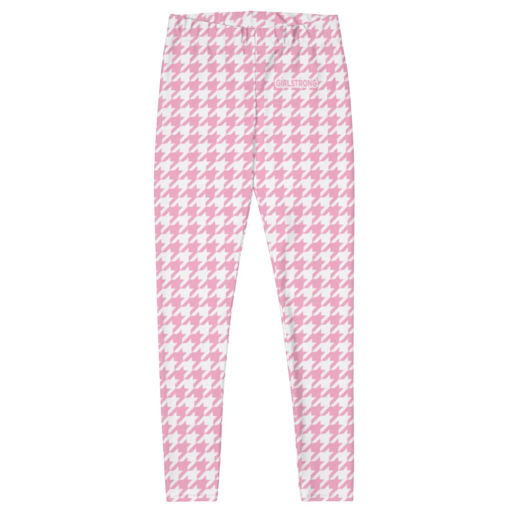 ELEVATED ESSENTIALS, SLIM AND SCULPT LEGGING PINK WHITE HOUNDSTOOTH