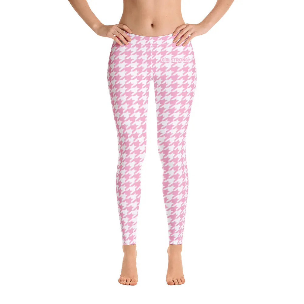 ELEVATED ESSENTIALS, SLIM AND SCULPT LEGGING PINK WHITE HOUNDSTOOTH