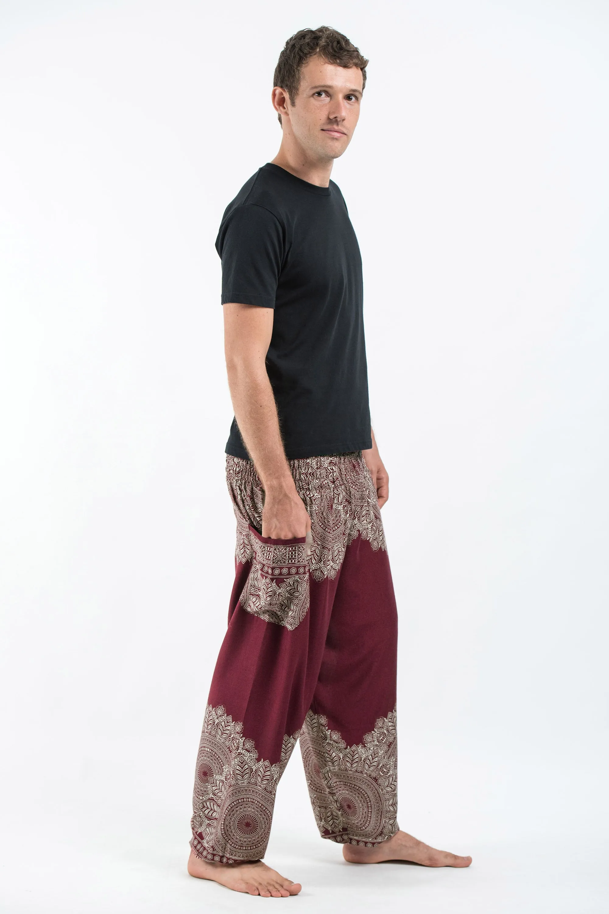 Floral Mandalas Men's Harem Pants in Maroon