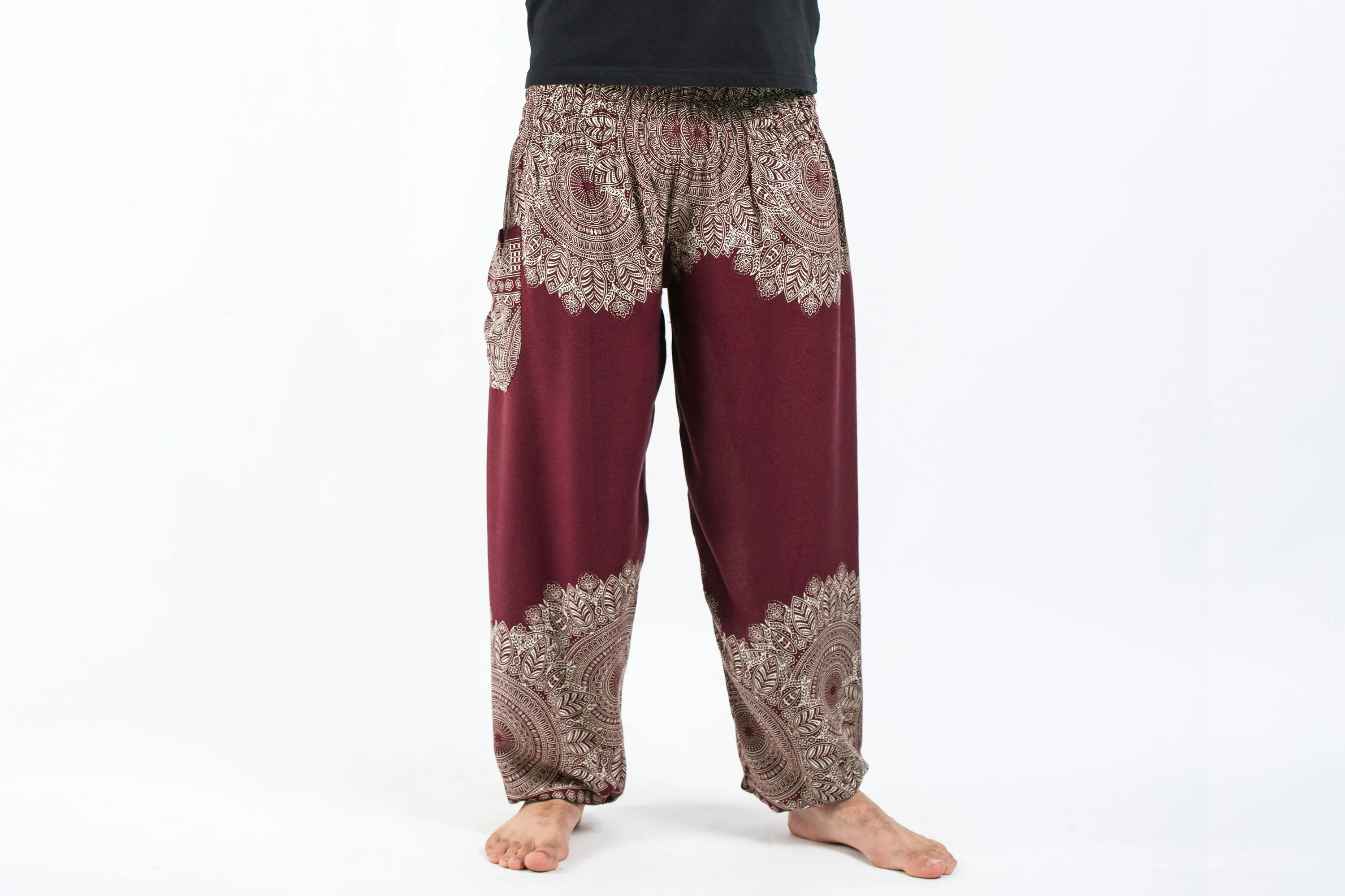 Floral Mandalas Men's Harem Pants in Maroon