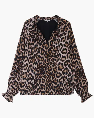 Florence V-Neck Big Cat Print Blouse In Brown