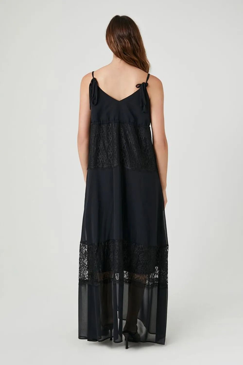 Forever 21 Chiffon Lace Trim Maxi Dress, Black