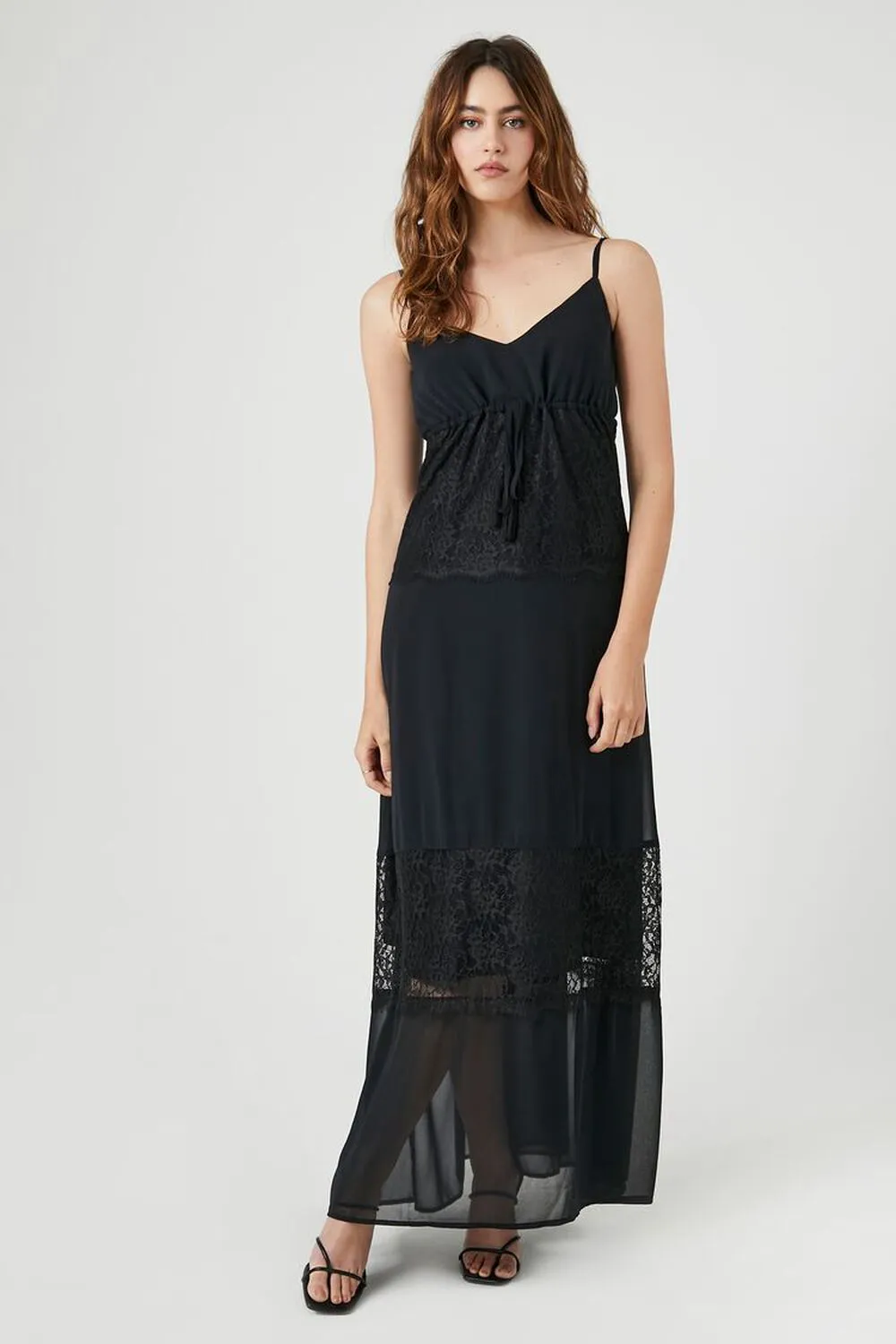 Forever 21 Chiffon Lace Trim Maxi Dress, Black