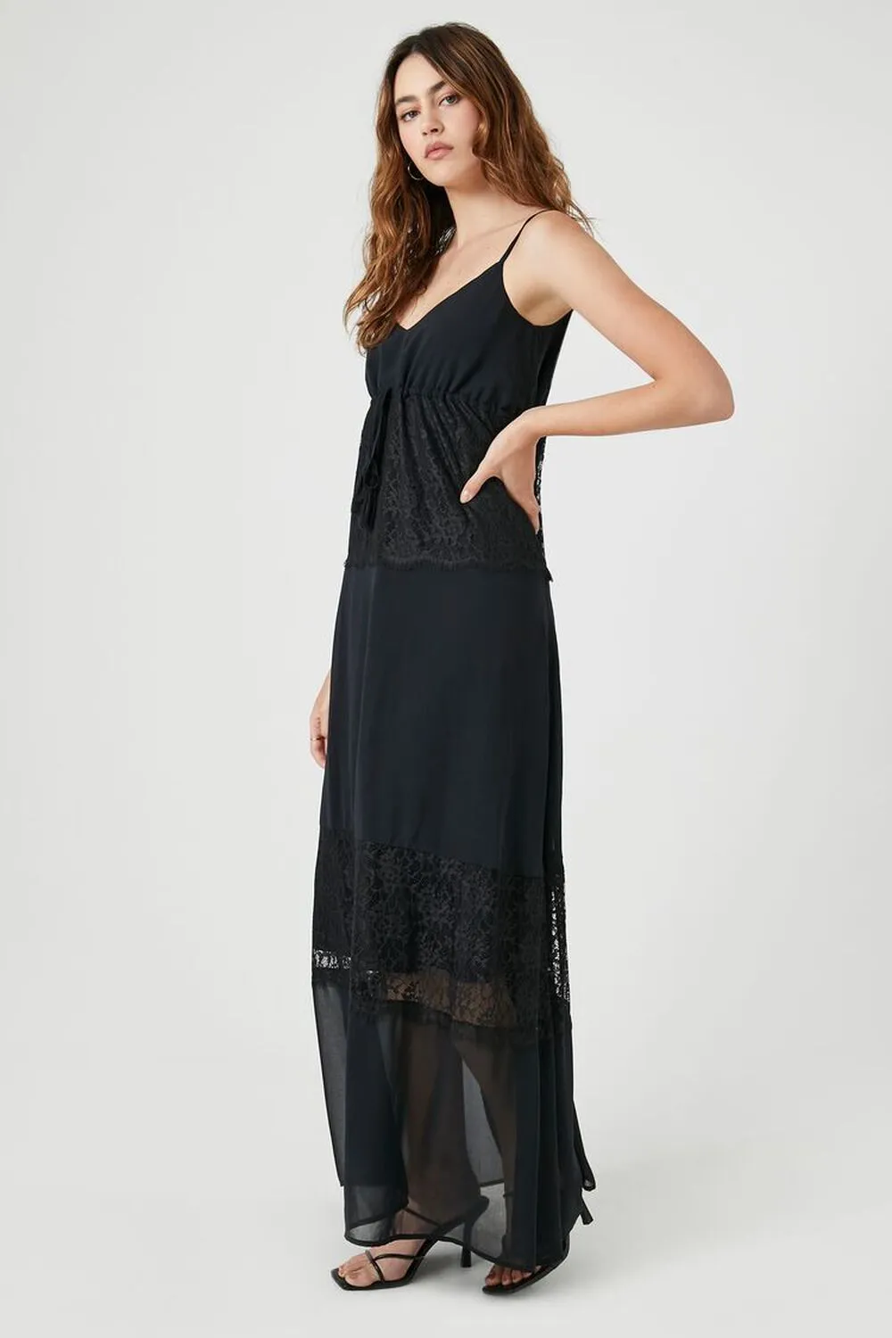 Forever 21 Chiffon Lace Trim Maxi Dress, Black