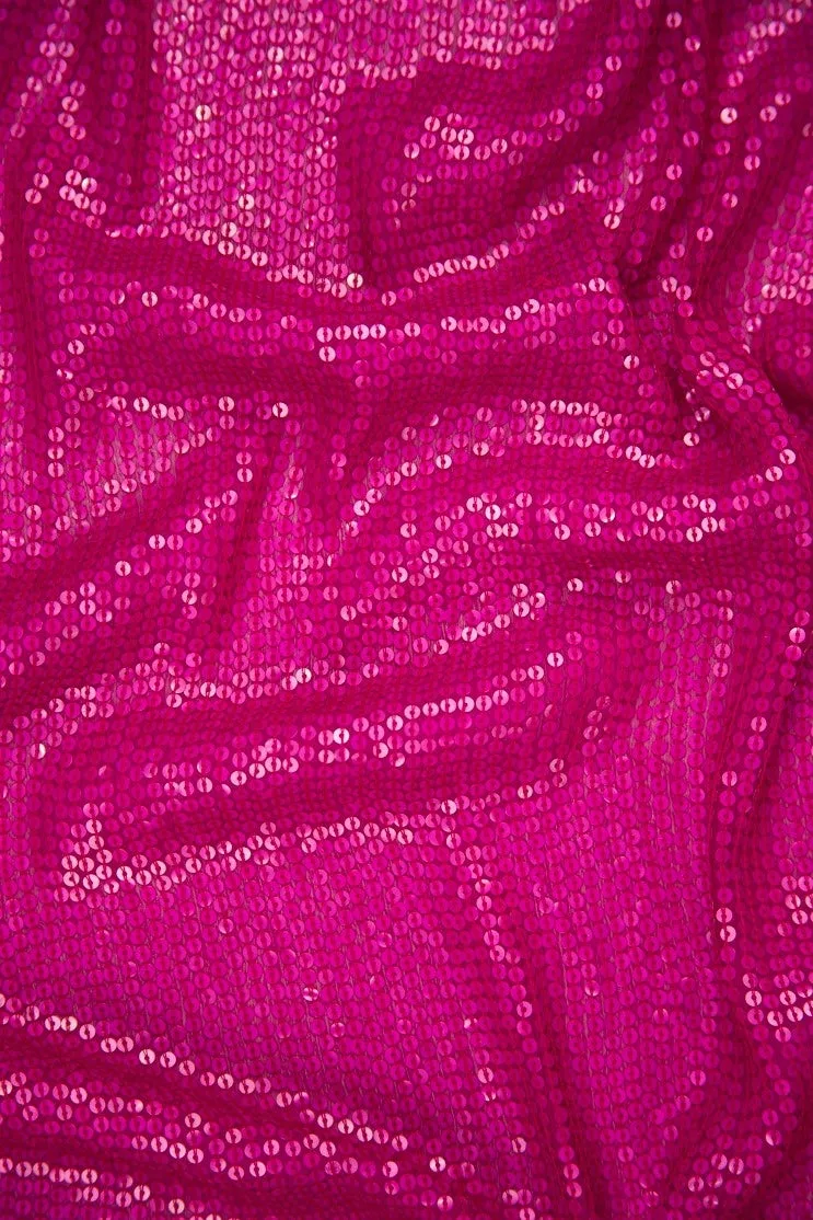 Fuchsia Sequins & Beads on Silk Chiffon JEC-132-63 Fabric