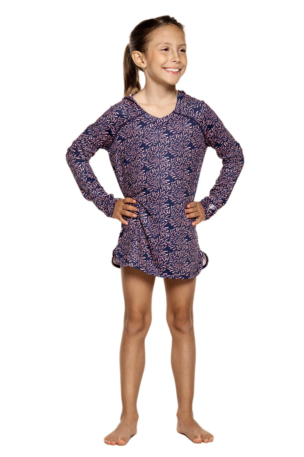 Girl's Seacoast Swim Cover-Up Dress | Peachy Pink Etched Flowers