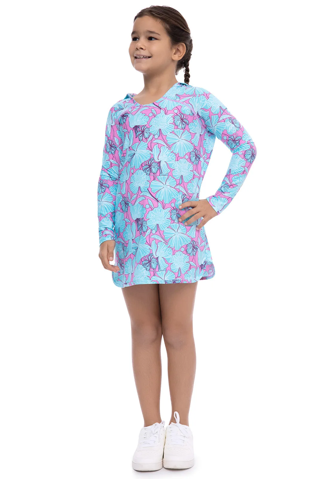 Girl's Seacoast Swim Cover-Up Dress | Tropical Orchid Botanical Floral