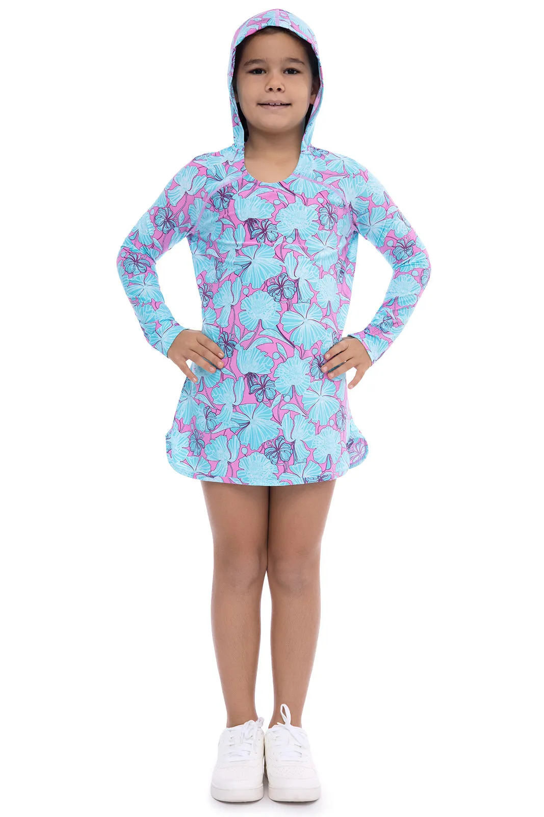 Girl's Seacoast Swim Cover-Up Dress | Tropical Orchid Botanical Floral