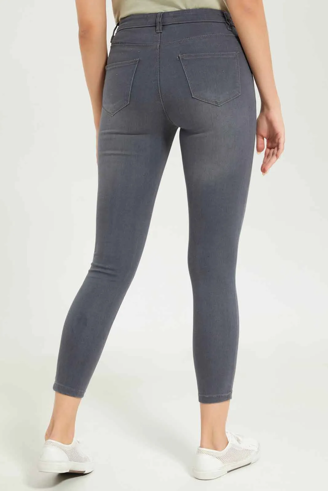 Grey Wash Skinny Mid Waist Jeans