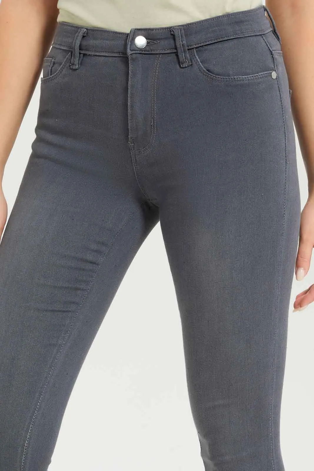 Grey Wash Skinny Mid Waist Jeans