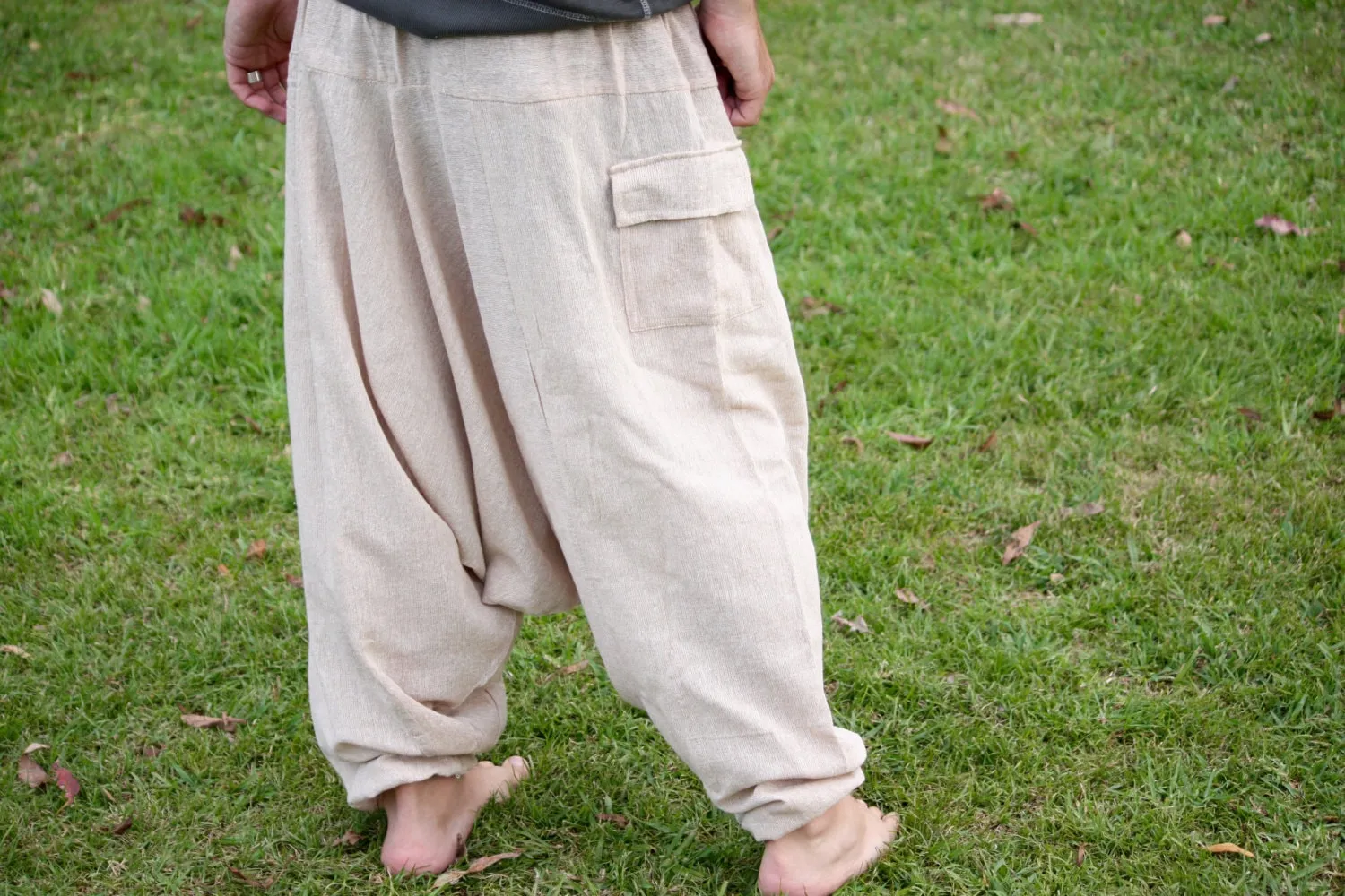 Handmade Aladdin Mens Ashtanga Harem Alibaba Yoga Afghani Pants, Beige Colour with pocket trousers comfortable tai chi kong fu