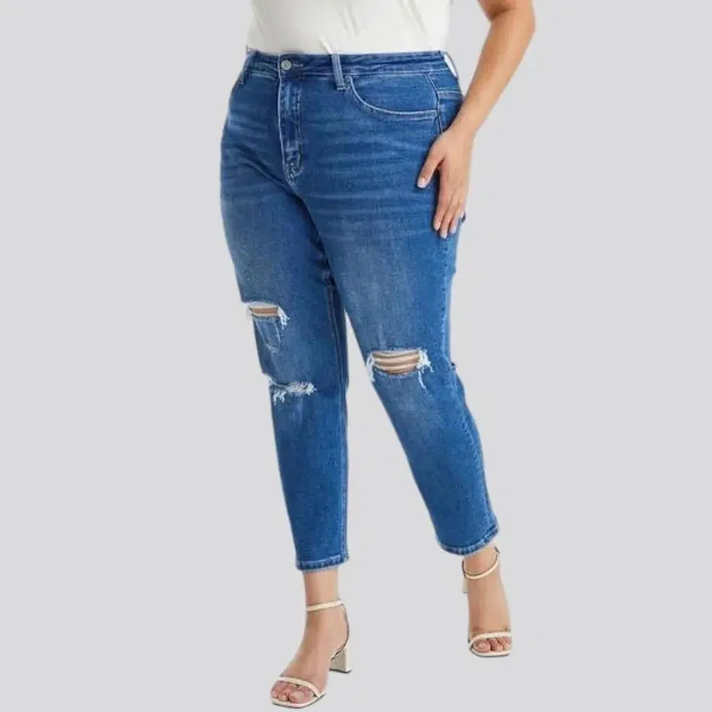 High-waist whiskered jeans