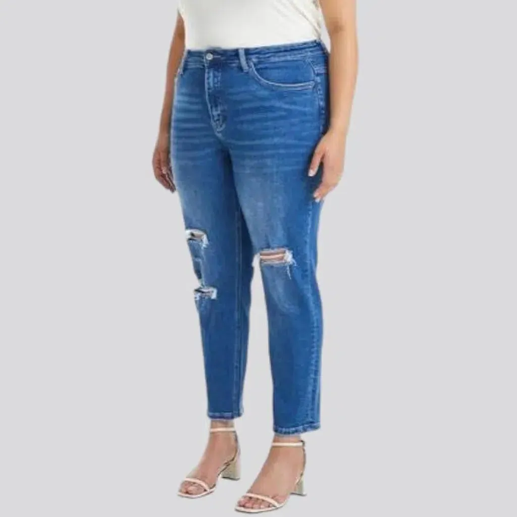 High-waist whiskered jeans