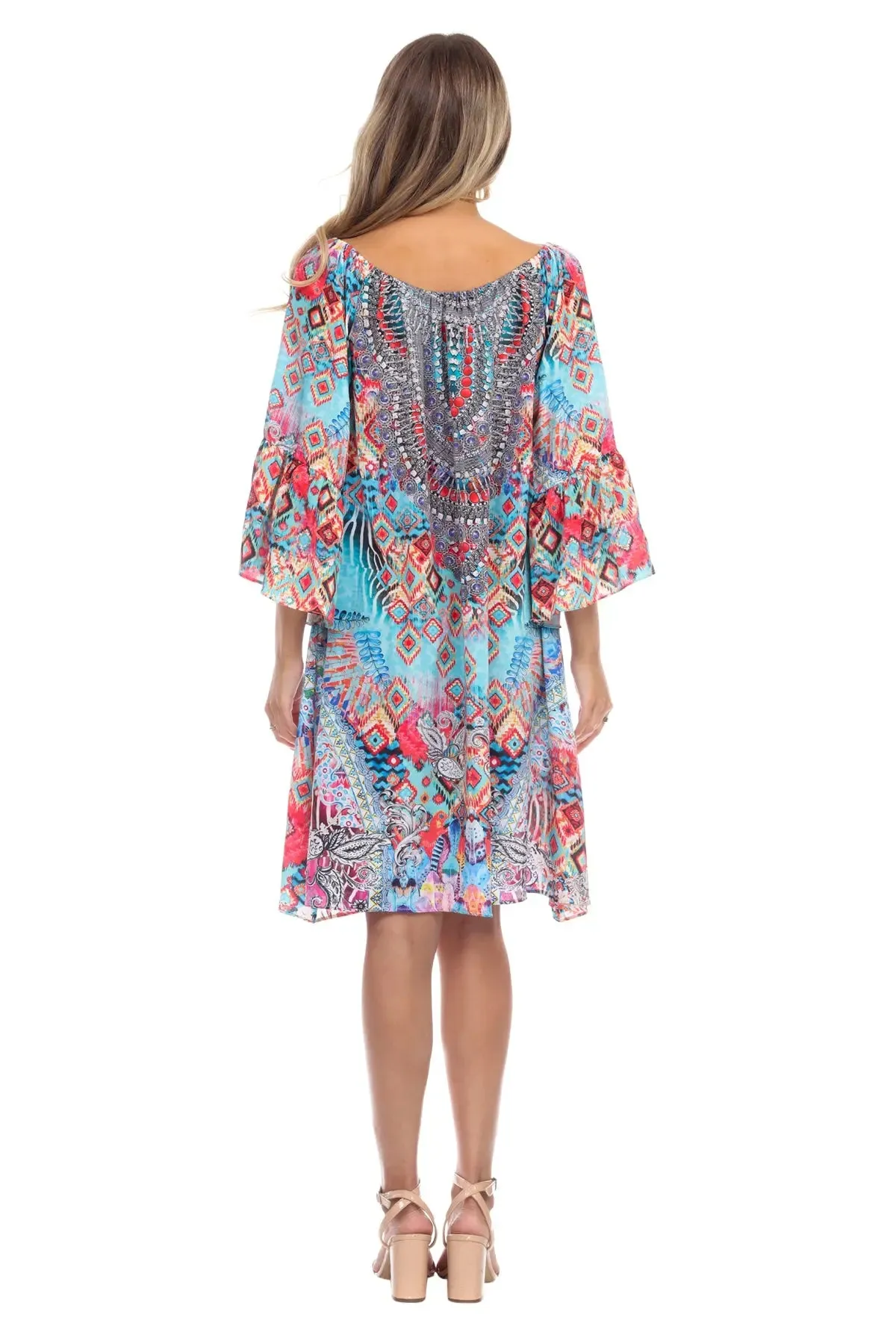 Ikat Blossom Women's Off Shoulder Mini Dress