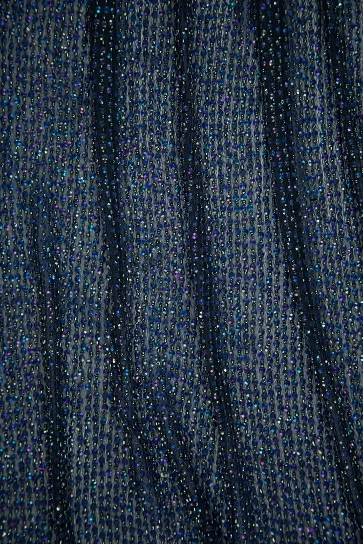 Indigo Sequins & Beads on Silk Chiffon Fabric